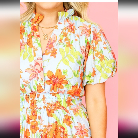 THML Puff Sleeve Flower Printed Dress - Picture 4 of 7